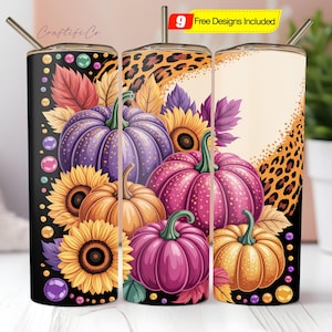 Pumpkins Fall Tumbler Wrap PNG, 20oz Skinny Tumbler Sublimation Design, Pumpkin Tumbler Png, Floral Fall 20oz Tumbler Wrap, Digital Download