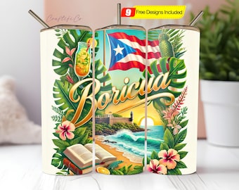 Puerto Rico Tumbler wrap, Puerto Rico flag png, 20oz Skinny tumbler wrap, Soy Boricua Pride design, Boricua tumbler, Digital download