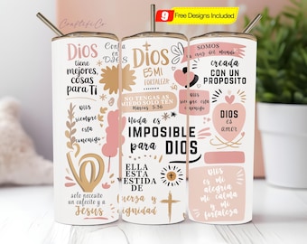 Spanish Bible Motivational Quotes 20oz Skinny Tumbler Sublimation Designs, Tumbler Wrap PNG, Do it Yourself, Christian Gift for Her