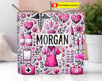 Nurse Tumbler Wrap Png Personalized Custom Name 20oz Skinny Tumbler Design Add Your Own Name Text Perfect Gift For Nurses