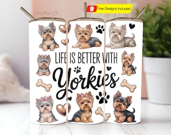 Envoltura para vaso Yorkshire Terrier de 20 oz, diseño de sublimación, descarga digital instantánea, diseño para mamá Yorkshire Terrier