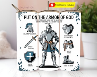 Armor of God Tumbler Wrap PNG, Christian Tumbler, Male Version Sublimation Tumbler Design, Man Armor 20 oz Skinny Tumbler, Seamless Tumbler
