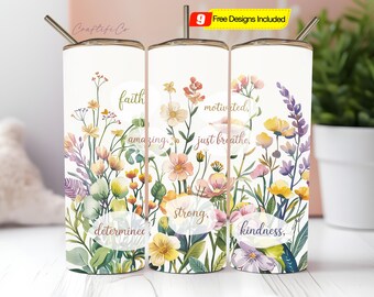 Just Breathe Positivity Affirmation 20 oz Skinny Tumbler Sublimation Design Digital Download PNG Instant Digital Only, Tumbler Wrap