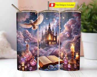 Wizard World Tumbler Wrap PNG, 20oz Skinny Tumbler Design, Wizard School Sublimation Wrap, Magic Tumbler PNG, Fantasy Skinny Sublimation
