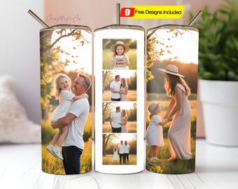 Five Photo Tumbler Design for Family PNG, Picture Cup Sublimation Wrap Design, Personalized Photo Collage for 20oz Skinny Tumbler