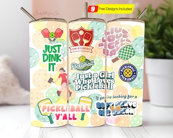 Pickleball Tumbler Wrap, 20 Unzen Skinny Tumbler PNG, gerade und konische Tumbler Wrap, sofortiger Download, Pickleball Tumbler Wrap