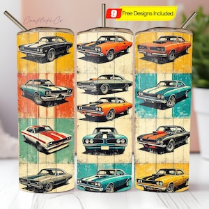 Muscle Car Tumbler Wrap, Vintage Car Design PNG, Straight and Tapered Wrap, Classic Car Sublimation, Car Lover Tumbler,Retro Car Wrap Design