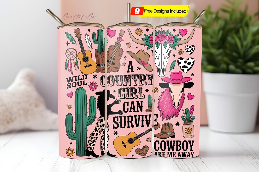 Cowgirl Tumbler Wrap PNG, 20oz Skinny Tumbler Sublimation Design PNG ...