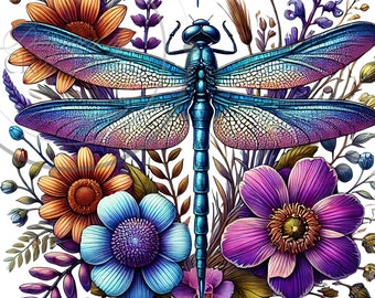 Watercolor Dragonfly Floral Clipart Sublimations Bundle, Insect PNG Clipart, Decorative Collection, Dragonflies Card Making Invitation PNG
