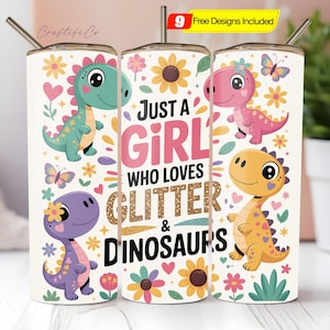 Just a girl who loves dinosaurs PNG, Dinosaur Pink Pastel Tumbler Wrap for Kids, Sublimation 20 oz Skinny Tumbler Design, Digital Download