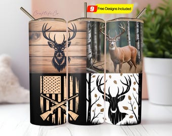 Bundle Deer Hunting 20oz PNG, Sublimation Tumbler Designs, Hunting Tumbler Straight Tapered Skinny Tumbler Wrap Hunting Png