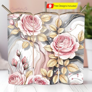 3D Pink Roses Floral Tumbler Wrap , 20 oz Skinny Tumbler Sublimation Design, Straight & Tapered Tumbler Wrap, Digital Download PNG