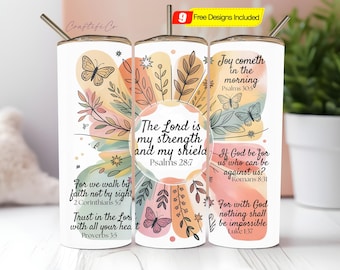 Christian Tumbler Wrap 20 oz Skinny Tumbler Sublimation Design PNG Digital Download Only, Faith Bible Scripture Verses Tumbler Wrap