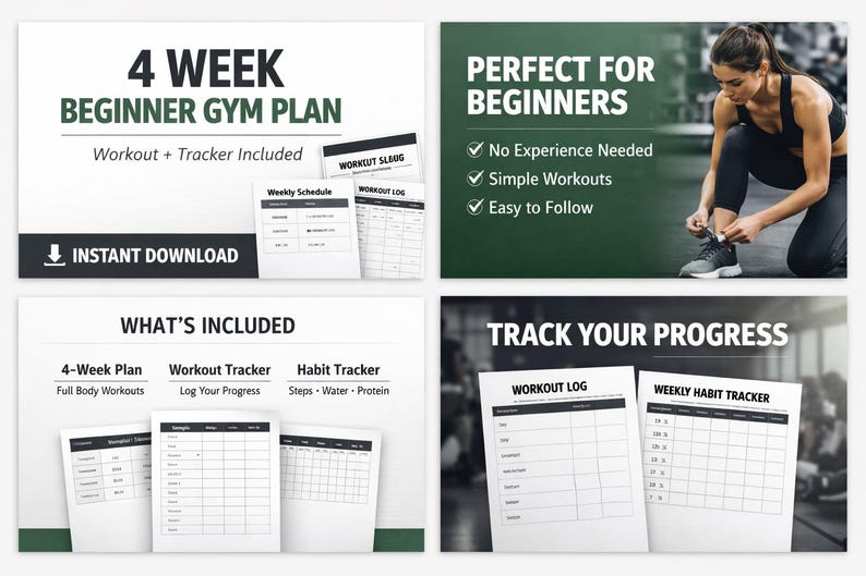 Beginner Gym Workout Plan PDF | 4 Week Fitness Program | Workout ...