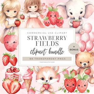 Strawberry Clipart, Strawberry PNG, Cute Strawberry, Fruit PNG Clipart, Watercolor Berry, Watercolor Clipart, Strawberry Farm