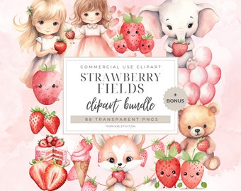 Strawberry Clipart, Strawberry PNG, Cute Strawberry, Fruit PNG Clipart, Watercolor Berry, Watercolor Clipart, Strawberry Farm