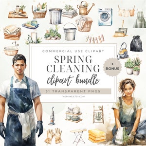 Cleaning Clipart, Chore Clipart, Watercolor Cleaning, Laundry Clipart, Cleaning Tools PNG, Chore Clipart, Housekeeping PNG