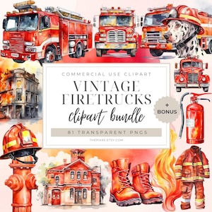 Fire Truck Clipart, Fire Engine Clipart, Fire Truck Clip Art, Firetruck Clipart, Watercolor Clipart, Fire Truck Party, Fire Truck Nursery