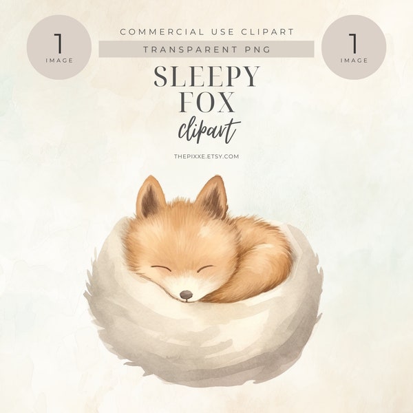 Baby Fox Clipart, Sleeping Animals PNG, Watercolor Clipart, Baby Shower Clipart, Baby Animals Clipart, Cute Animal Clipart, Nursery Clipart