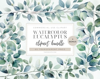 Eucalyptus Clipart, Eucalyptus PNG, Greenery Wedding, Watercolor Greenery, Watercolor Clipart, Botanical Clipart, Green Leaves PNG