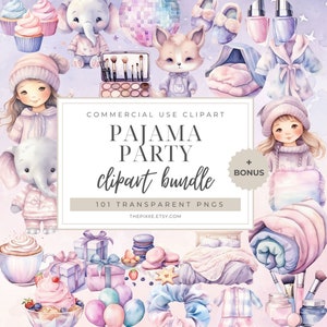 Sleepover Clipart, Sleepover Birthday, Watercolor Clipart, Pajama Party Clipart, Sleep Over Clipart, Sleepover Squad, Sleepover Party