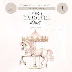 Watercolor Horse Carousel Clipart, Boho Pink and Gold Magical Graphics, Pegasus, Carousel, Pony Clipart, Nursery Decor, Baby Shower Clipart