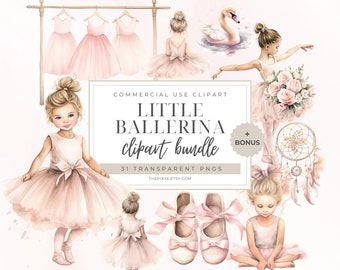 Ballerina Clipart, Cute Ballet Clipart, Ballerina Birthday, Ballerina Print, Watercolor Clipart, Ballerina Stickers, Ballet Girl Clipart