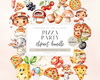 Pizza Party Clipart, Watercolor Pizza, Pizza Slice Clipart, Fast Food Clipart, Pizza Illustration, Pizzeria Clipart, Pepperoni Pizza PNG