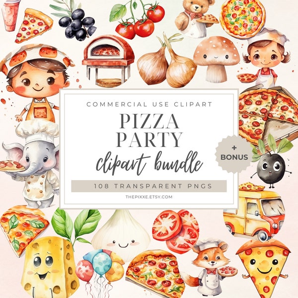 Pizza Party Clipart, Watercolor Pizza, Pizza Slice Clipart, Fast Food Clipart, Pizza Illustration, Pizzeria Clipart, Pepperoni Pizza PNG