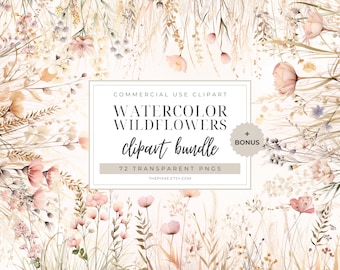Wildflower Clipart, Watercolor Flower, Wedding Clipart, Wildflowers Bouquet, Premade Clipart, Summer Clipart, WIldflower PNGs, Floral PNGs