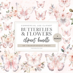 Butterfly Clipart, Butterfly Clip Art, Butterfly Florals, Watercolor Butterfly, Floral Clipart, Botanical Clipart, Flower Butterfly PNG