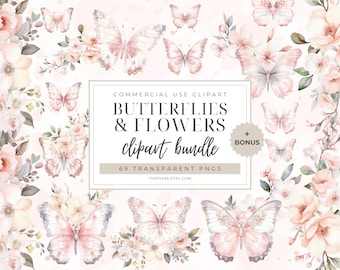 Butterfly Clipart, Butterfly Clip Art, Butterfly Florals, Watercolor Butterfly, Floral Clipart, Botanical Clipart, Flower Butterfly PNG