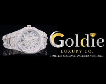 Orologio automatico con moissanite tempestata di diamanti, purezza VVS1 (alternativa al diamante), incastonatura a mano.