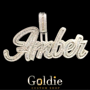 Icedout &quot; Amber Pendant &quot; Vvs1 Moissanite/ 925 Silver/Hip Hop Pendant/Pass Tester/Hip Hop Jewelry/Made To Order/rope chain free