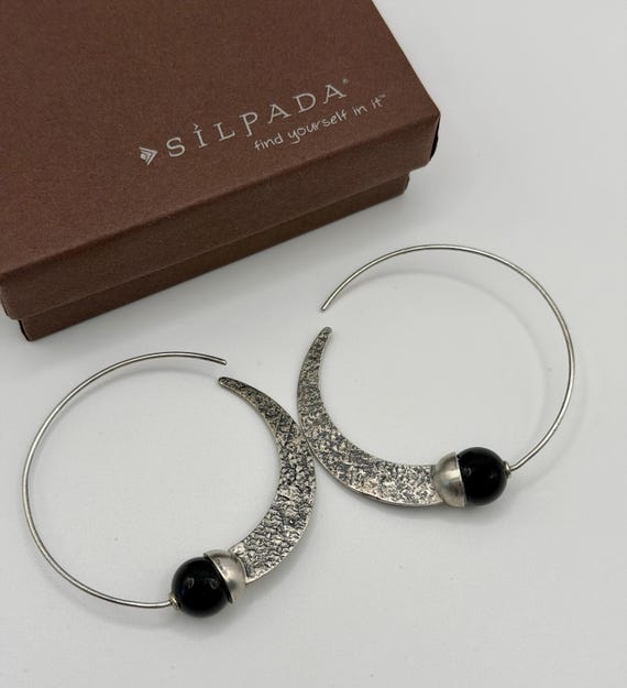 Silpada Hammered Crescent Threader Loop Earrings … - image 2