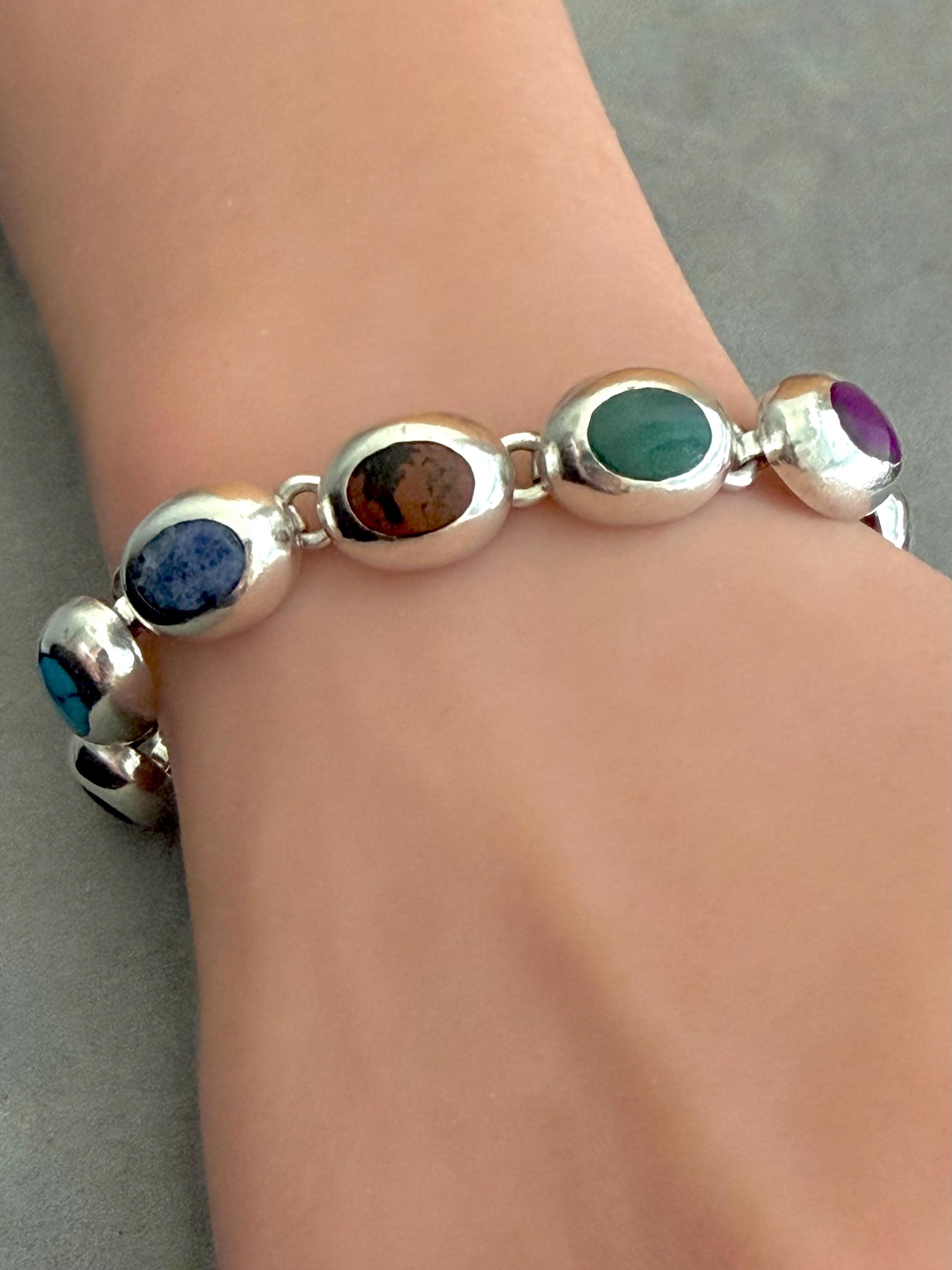 Mexican Sterling Silver Multi Stone Bracelet - Etsy