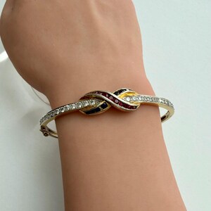 Ruby Sapphire CZ Gold Vermeil Sterling Silver Hinged Cuff Bracelet 7"