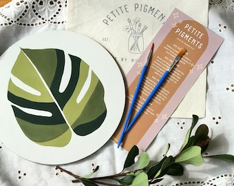 MONSTERA LEAF paint by number kit, wood painting, craft kit, self care kit, boho art, gifts for mom, mother's day, paint and sip, date night