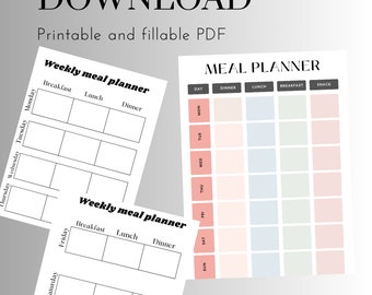 Wydrukuj tygodniowy planer posiłków, dziennik żywieniowy, śledzenie posiłków, dziennik żywieniowy, planer przygotowywania posiłków, lista zakupów, śledzenie wody, karta z przepisami, kalendarz