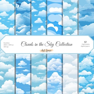 Papel digital de cielo nublado, patrones sin costuras, papeles de álbum de recortes, fondos de cielo, imprimible, descarga instantánea, uso comercial