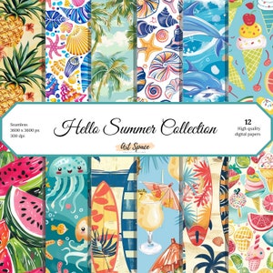 Hallo Sommer, digitales Papier, nahtlose Muster, Scrapbook Papiere, Sommer Hintergründe, bedruckbar, Sofort Download, kommerzielle Nutzung