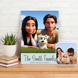 CARTOON FAMILY PORTRAIT with Pet , Personalised Couple Dog Print, Family Dog Portrait, Couple and Pet Drawing, Valentines Day Pet lover gift