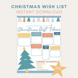 Weihnachtswunschliste für Kinder, druckbar, Sofort Download, wunderlich, Weihnachtswunschliste für Erwachsene, Buchstabe, Geschenkideen, bunte Weihnachtsliste