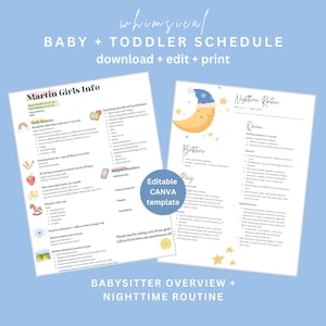 Baby and Toddler Schedule, Babysitter Info Sheet, Nighttime Routine