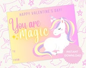 Unicorn Valentines Card, Girl Valentine, Preschool Valentine, Printable, Magical Valentine