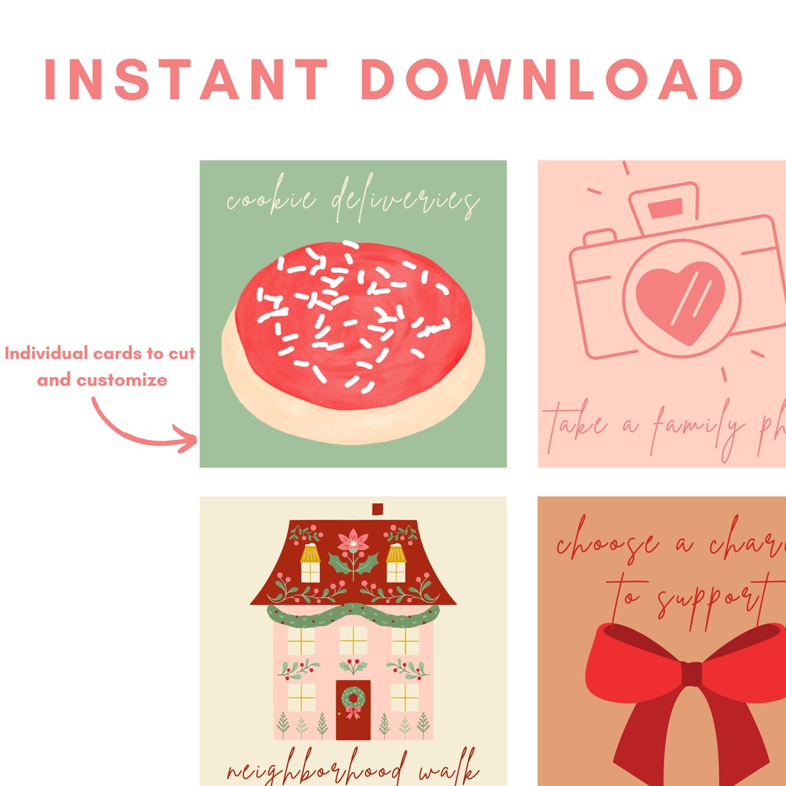 Whimsical Advent Calendar, Printable, Instant Download, Customizable