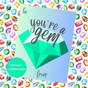 Gem Valentine, Ring Pop Valentine, You&#39;re a Gem, Printable
