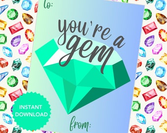 Gem Valentine, Ring Pop Valentine, You're a Gem, Printable