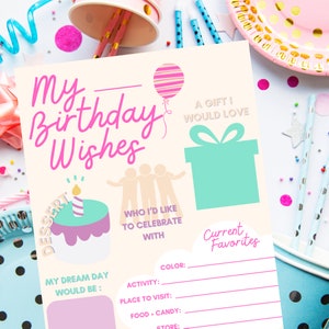 Geburtstags-Wunschliste, Kinder Geburtstag Printable, Instant Download, Geschenkideen
