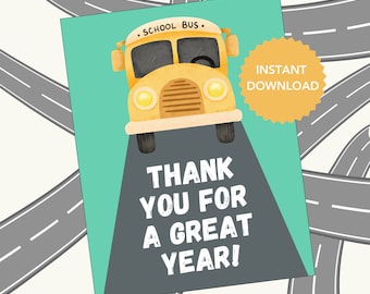 Bus Driver Thank You, End of Year Thank You, School Gift, Bus Driver Gift, Bus Driver Printable